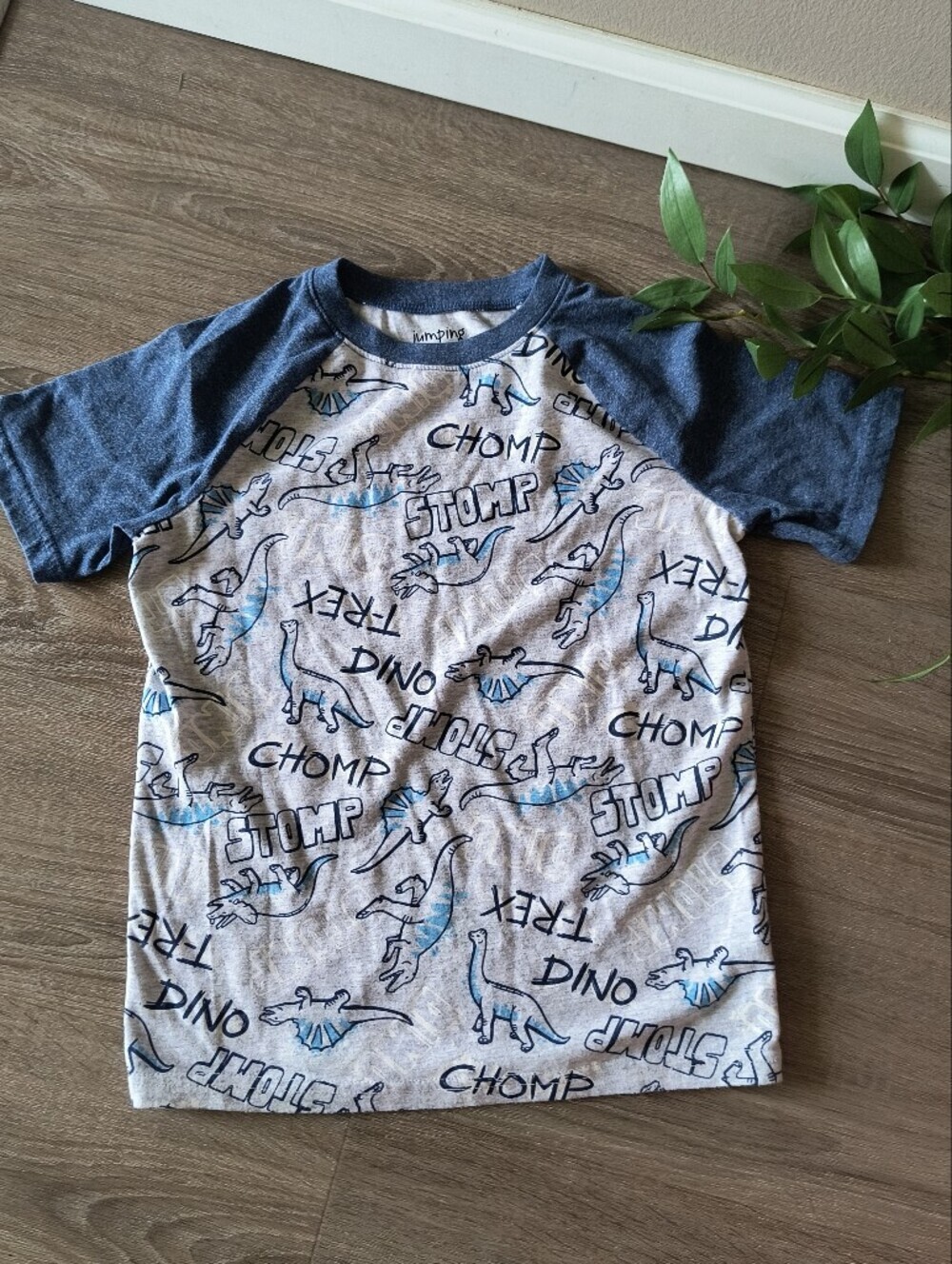Jumping Beans Boys Graphic Tee Dinosaur Print Blue Gray Size 7